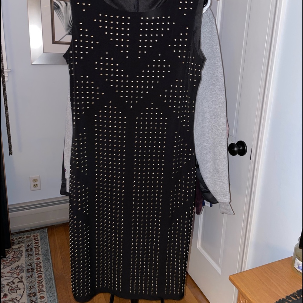 CALVIN KLEIN black and gold studded dress